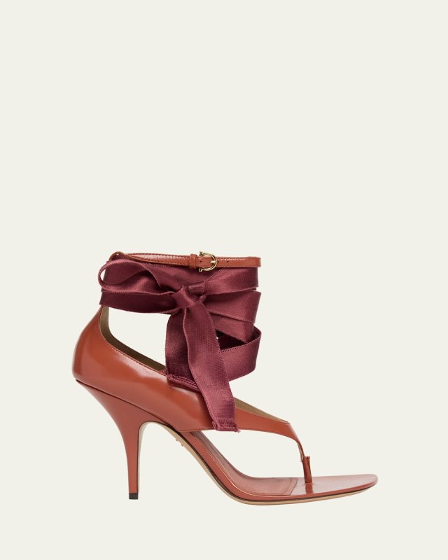 Leliu Leather Ankle-Wrap Thong Sandals